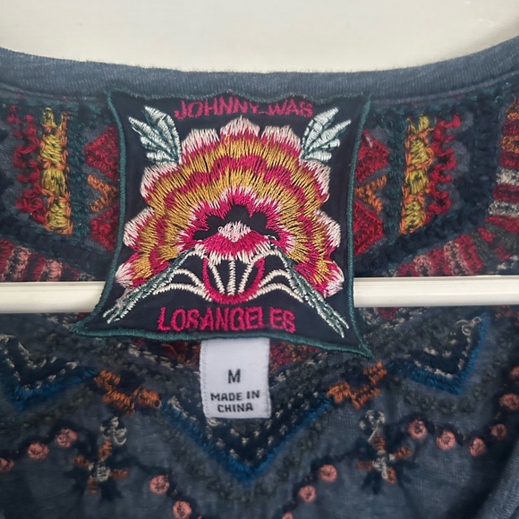 Johnny Was Blue Embroidered Boho Top - Picture 4 of 6